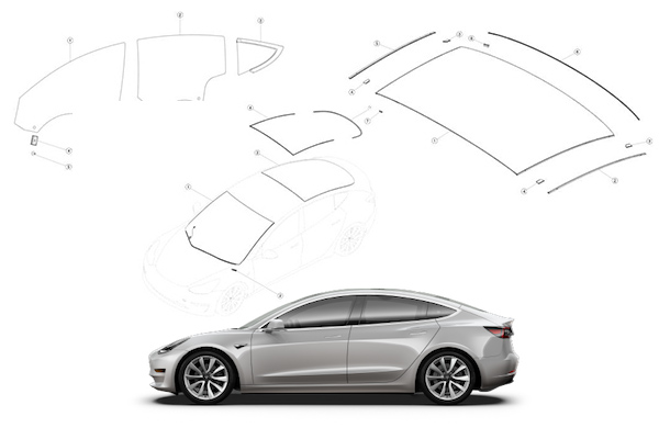 Tesla модель 3 частей кузова ветровое стекло и Стеклянная запасная часть тела