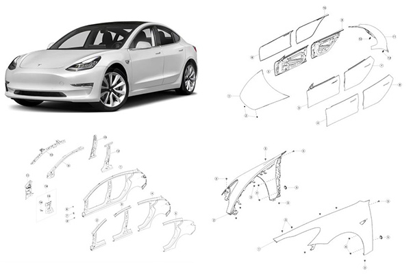 Tesla Model 3 Панели кузова Внутренние панели закрытия Панели передних крыльев